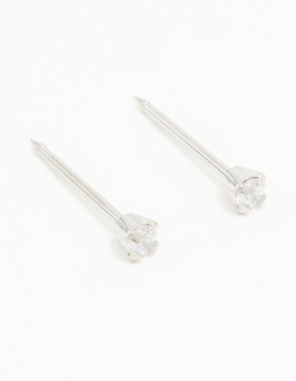 Discover surgical steel 2mm cubic zirconia piercing studs crafted from white materials with stud closure front view
