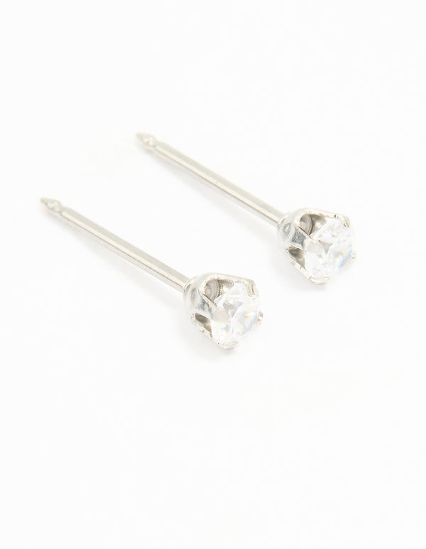 Crafted from surgical stainless steel 3MM cubic zirconia piercing stud front view