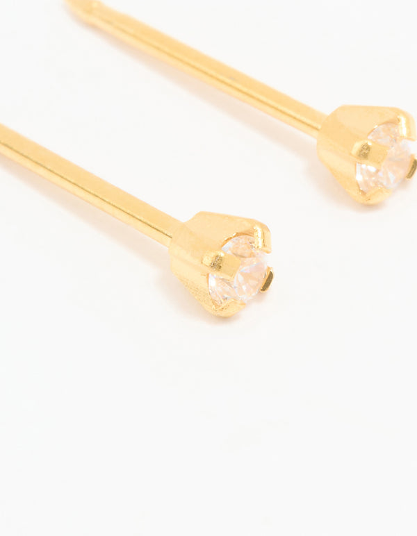 Discover this 24K gold cubic zirconia piercing stud in 2mm featuring stud closure close up view
