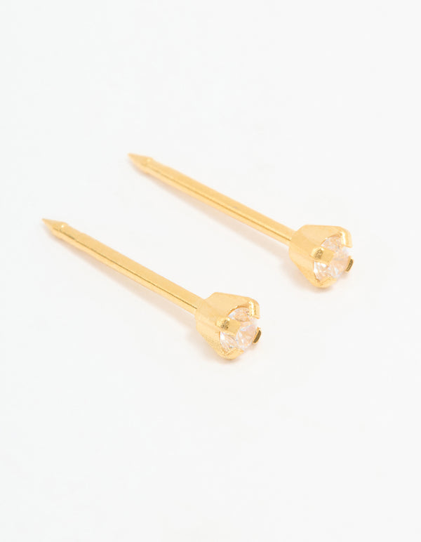 Beautifully crafted 24K gold cubic zirconia piercing stud in 2mm with stud closure front view