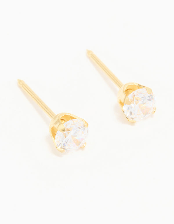 24KT Gold Plated Surgical Stainless Steel 4MM Cubic Zirconia Piercing Stud