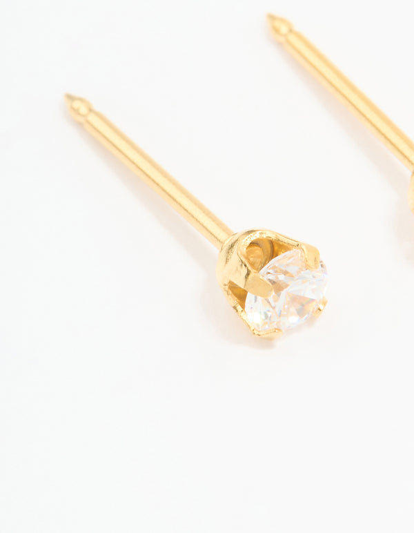 24KT Gold Plated Surgical Stainless Steel 3MM Cubic Zirconia Piercing Stud