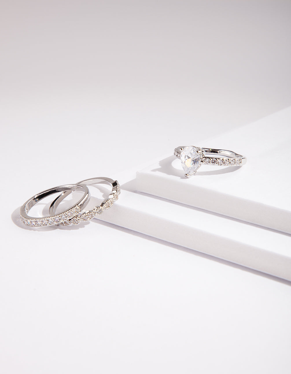 Silver Teardrop Cubic Zirconia Ring Stack