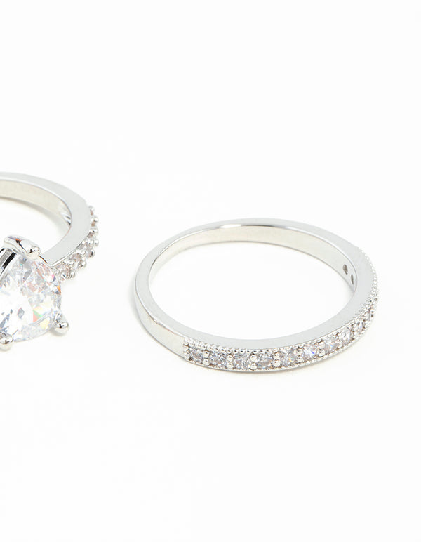 Silver Teardrop Cubic Zirconia Ring Stack