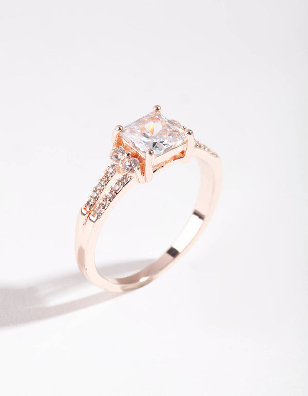 Rose Gold Double Band Cubic Zirconia Ring