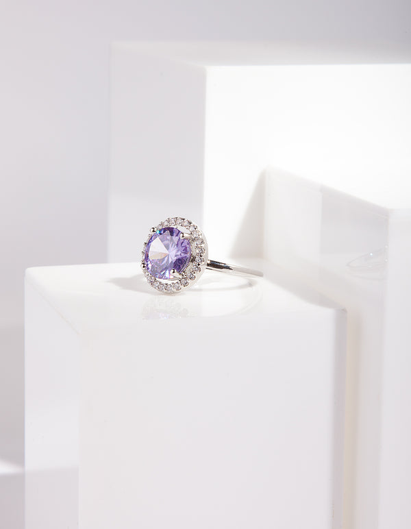 Silver Purple Cubic Zirconia Ring