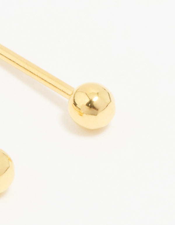 Discover 24K gold plated surgical stainless steel 3MM piercing studs with balls in gold featuring stud closure close up view