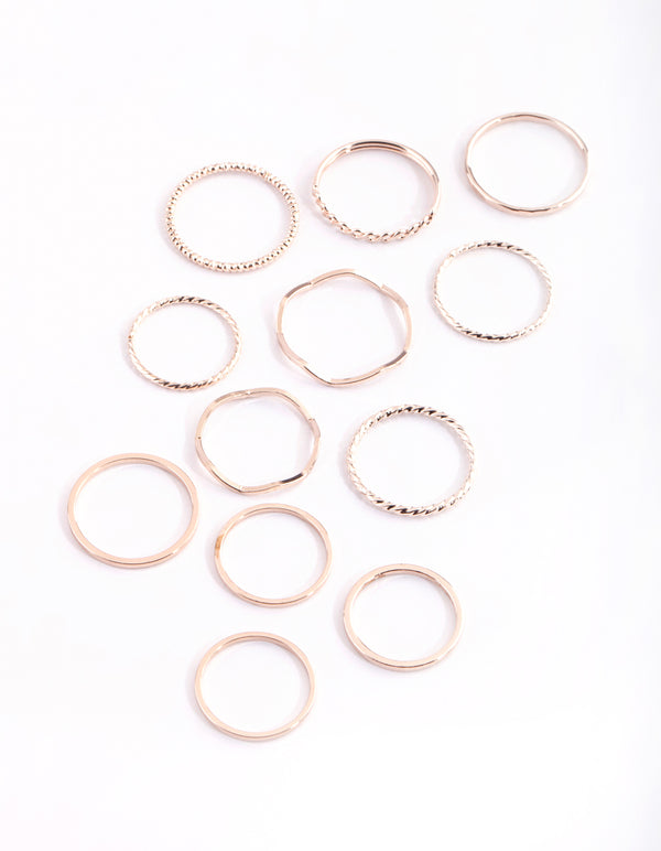 Rose Gold Diamante Ring Pack