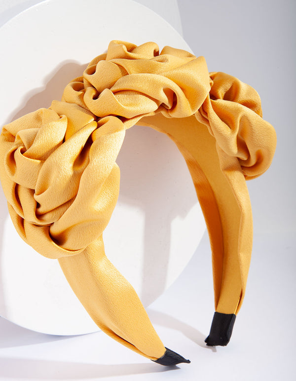 Yellow Satin Triple Flower Headband