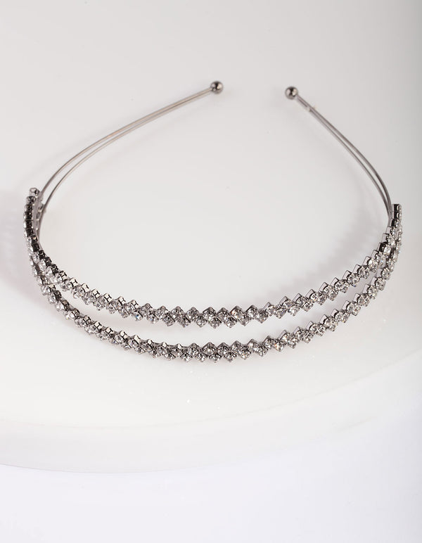 Crystal Gunmetal Double Banded Headband
