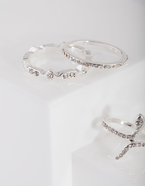 Silver Diamante Snake Ring 6-Pack