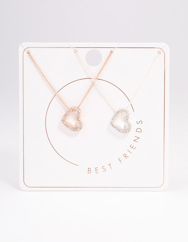 Mixed Metal Diamante Heart Necklace 2 Pack