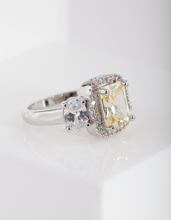 Yellow Silver Cubic Zirconia Engagement Ring