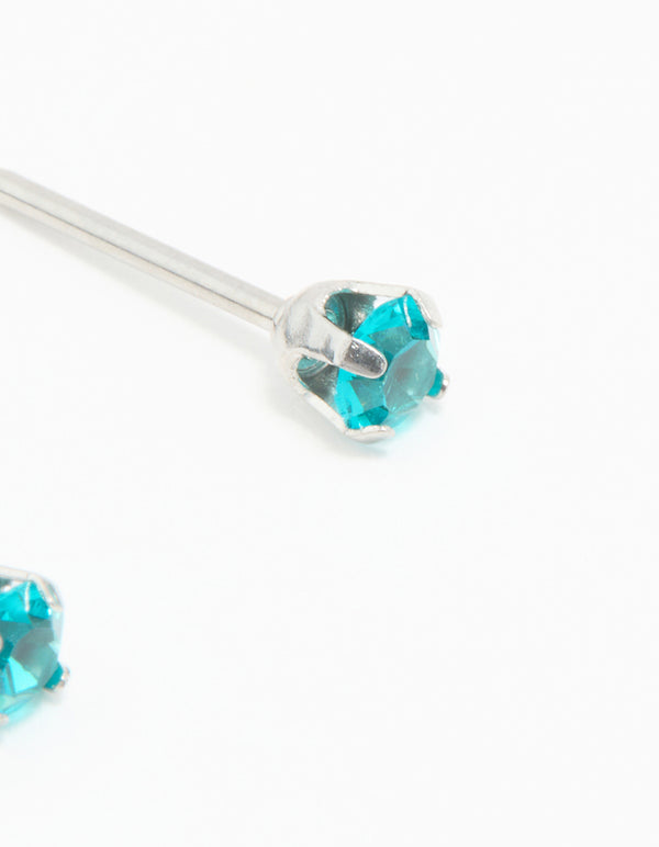 Surgical Stainless Steel Aqua Blue 3MM Cubic Zirconia Piercing Stud