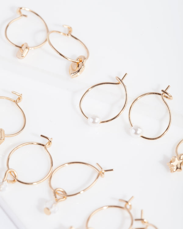 Gold Charm Mini Hoop Earring Pack