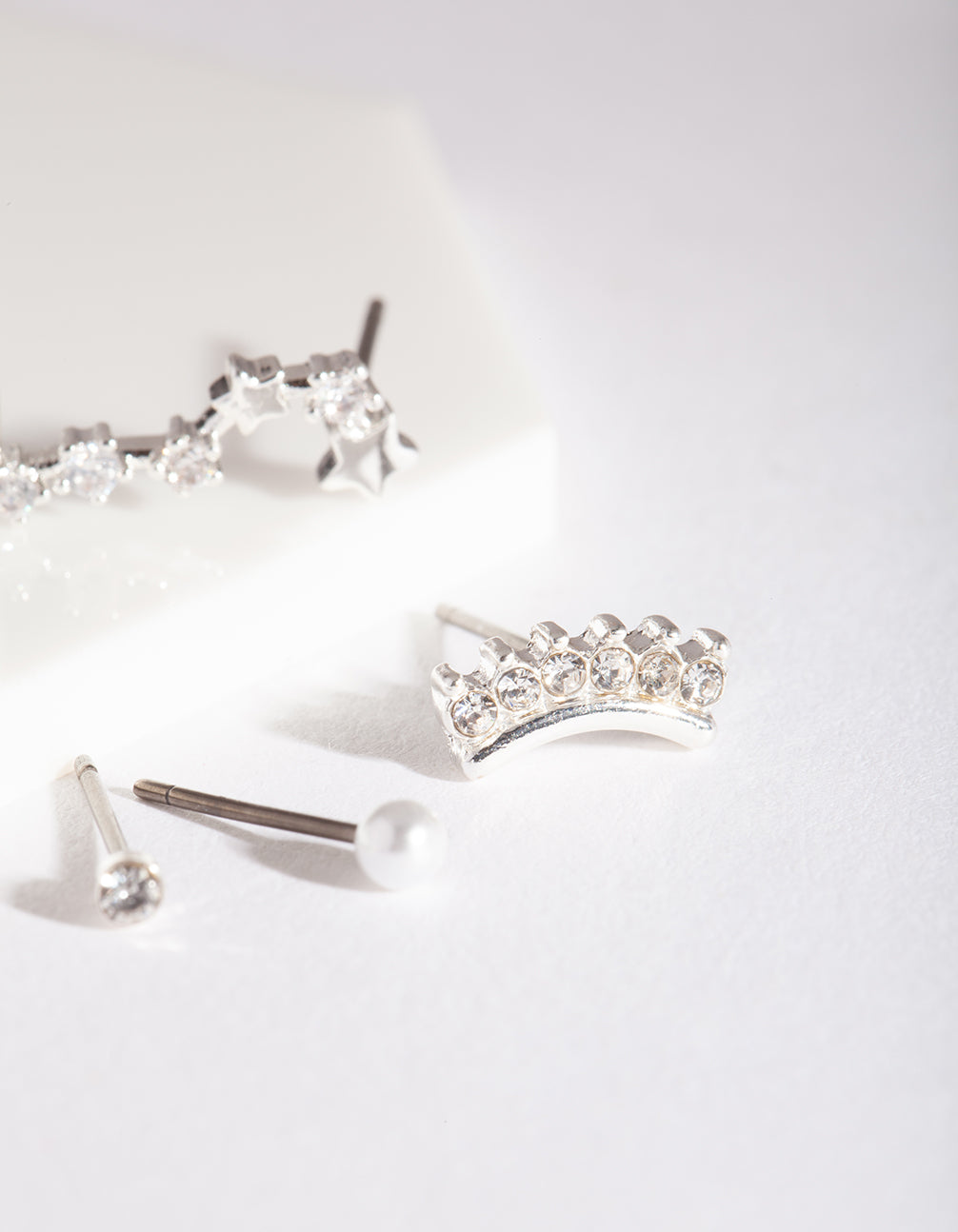 Silver Pearl Star Cluster Ear Pack
