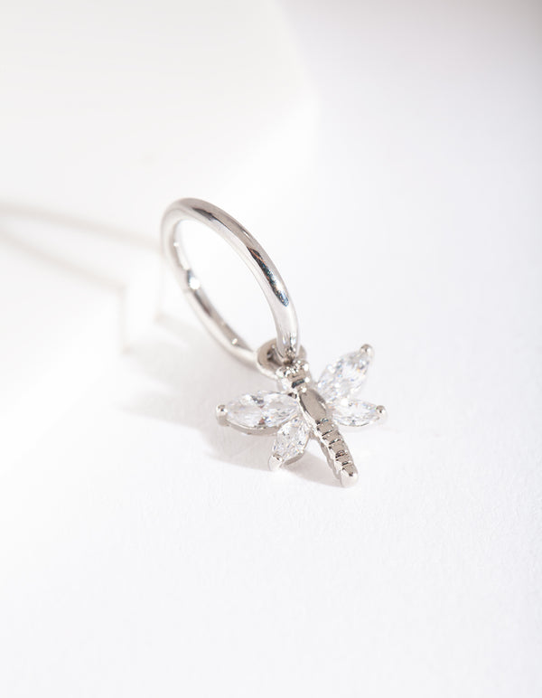 Silver Dragonfly Charm Clicker Earring