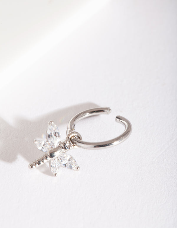 Silver Dragonfly Charm Clicker Earring