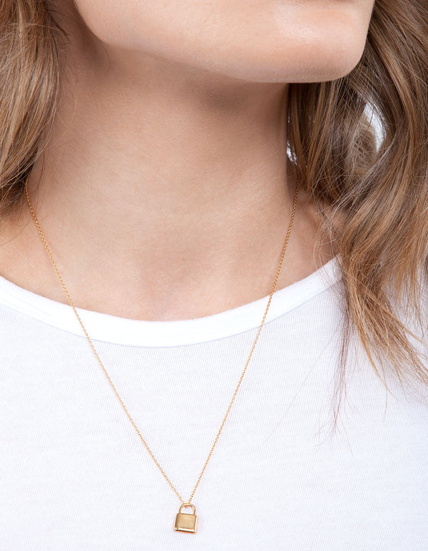 Gold Plated Sterling Silver Padlock Necklace