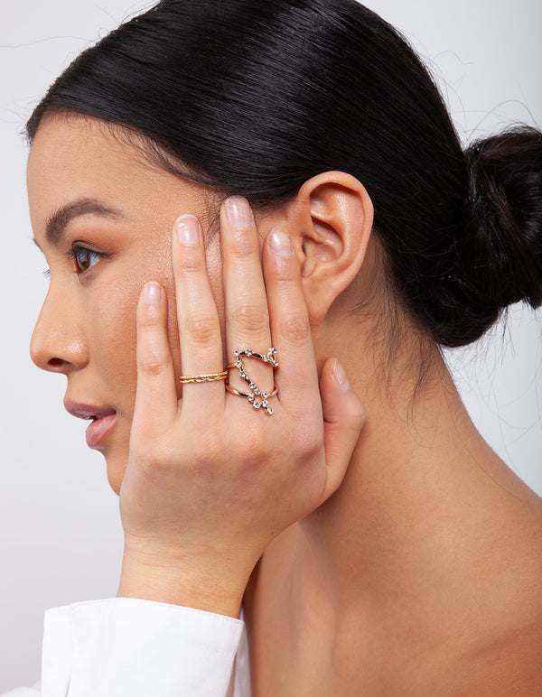 Gold Plated Sterling Silver Diamante Twist Ring Stack