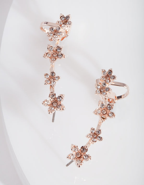 Rose Gold Diamante Flower Ear Cuff
