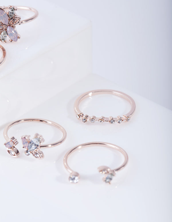 Rose Gold Floral Gem Ring Pack