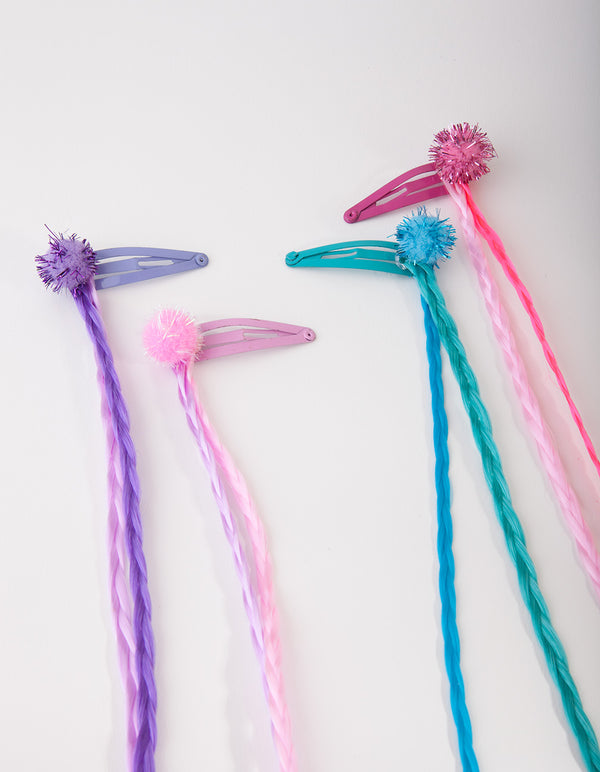 Kids Fabric Pom Pom Faux Hair Clip 4-Pack