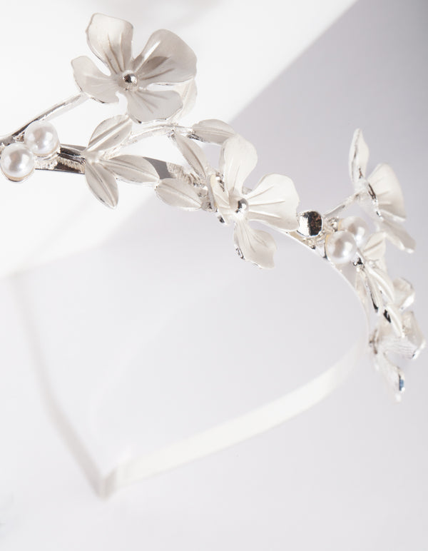 Silver Metal Flower Pearl Headband