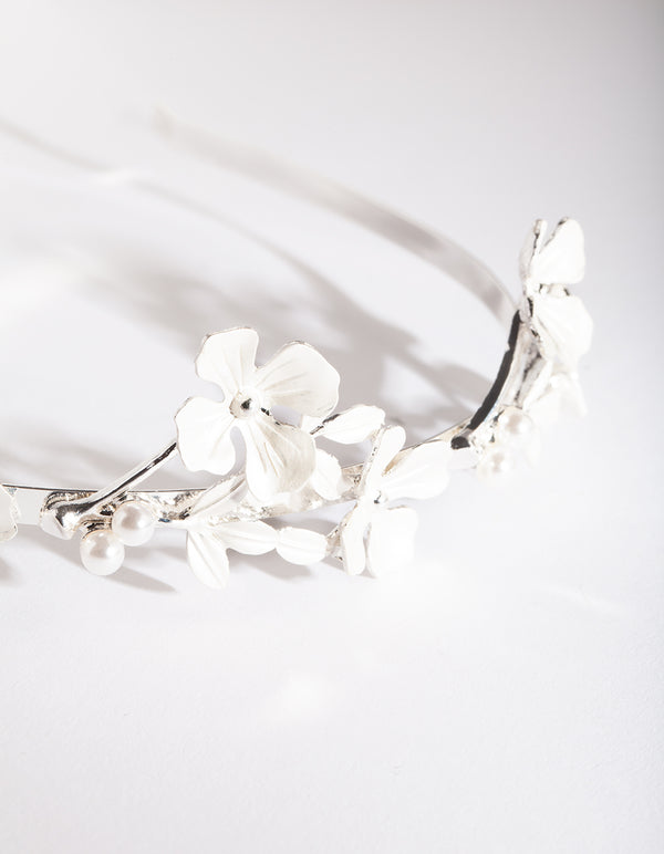 Silver Metal Flower Pearl Headband