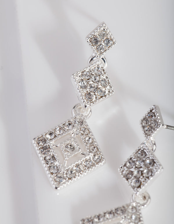 Silver Triple Drop Diamante Earrings