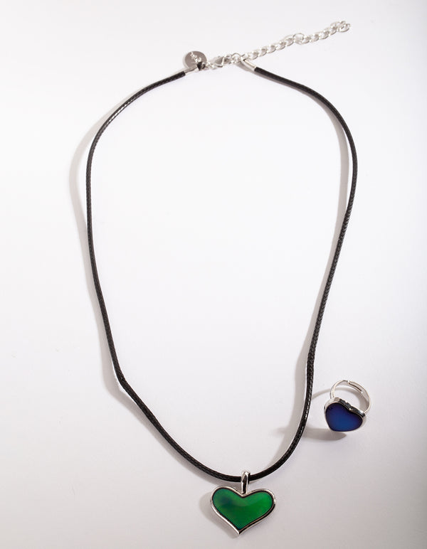 Kids Mood Heart Necklace & Ring Set