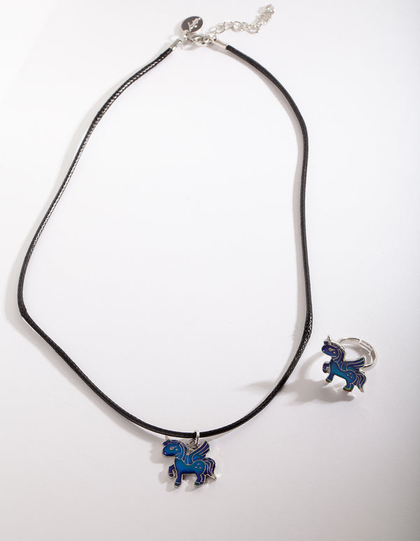 Kids Unicorn Mood Necklace Ring Set