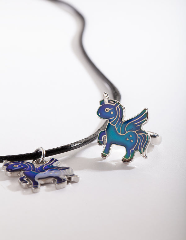 Kids Unicorn Mood Necklace Ring Set