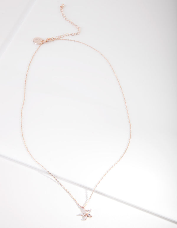 Rose Gold Cubic Zirconia Flower Necklace