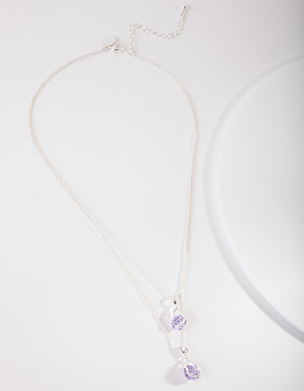 Silver Cubic Zirconia Teardrop Necklace