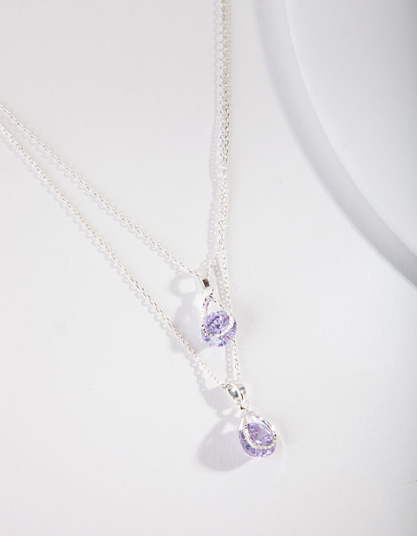 Silver Cubic Zirconia Teardrop Necklace