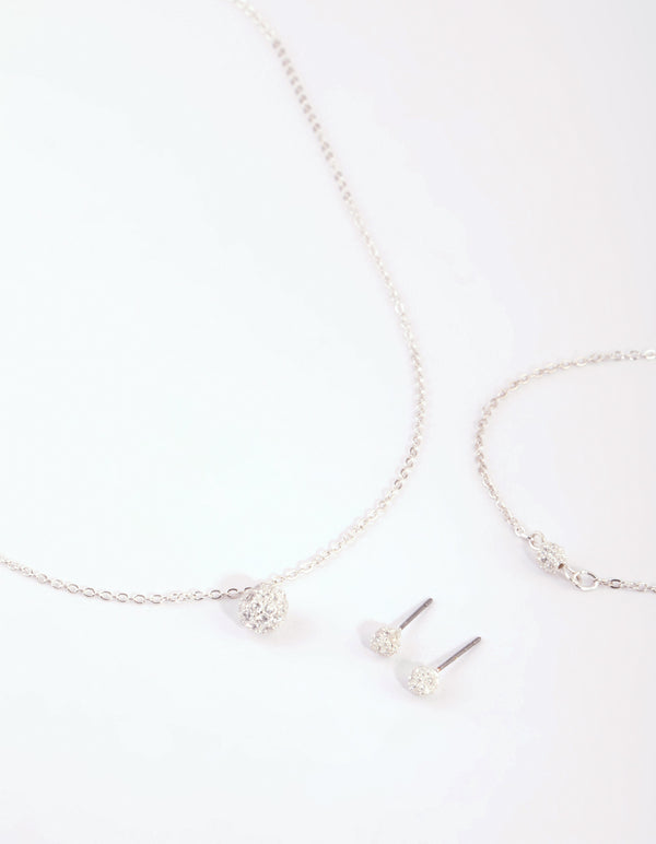 Silver Cubic Zirconia Necklace Bracelet & Earrings Set