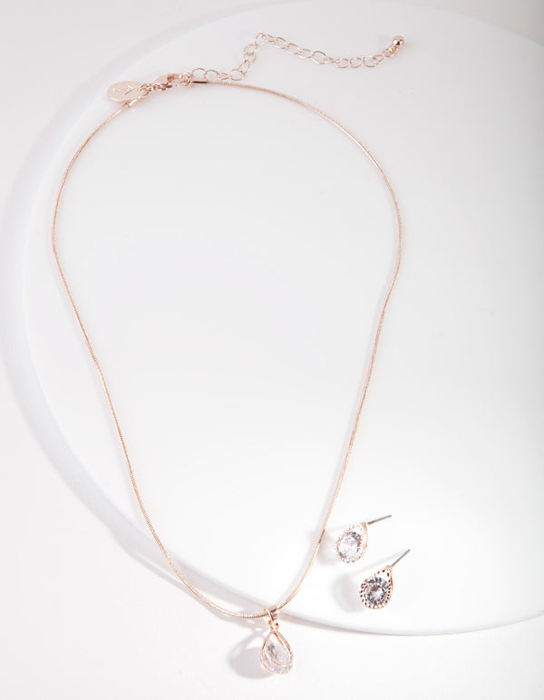 Rose Gold Cubic Zirconia Teardrop Jewellery Set