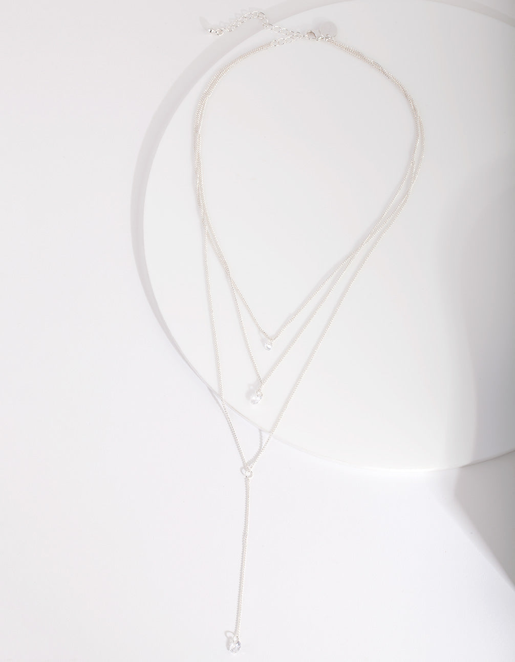 Silver Cubic Zirconia Multi Row Y Necklace