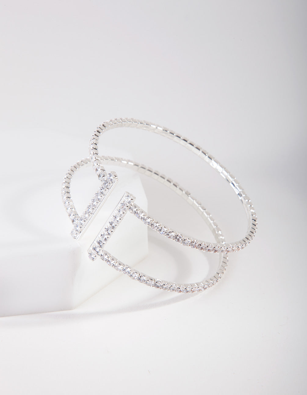 Silver Cubic Zirconia Row Cuff Bracelet