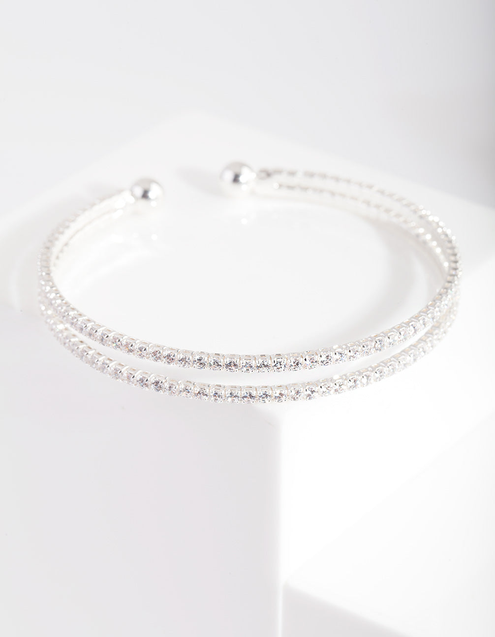 Silver Cubic Zirconia 2 Row Cuff Bracelet