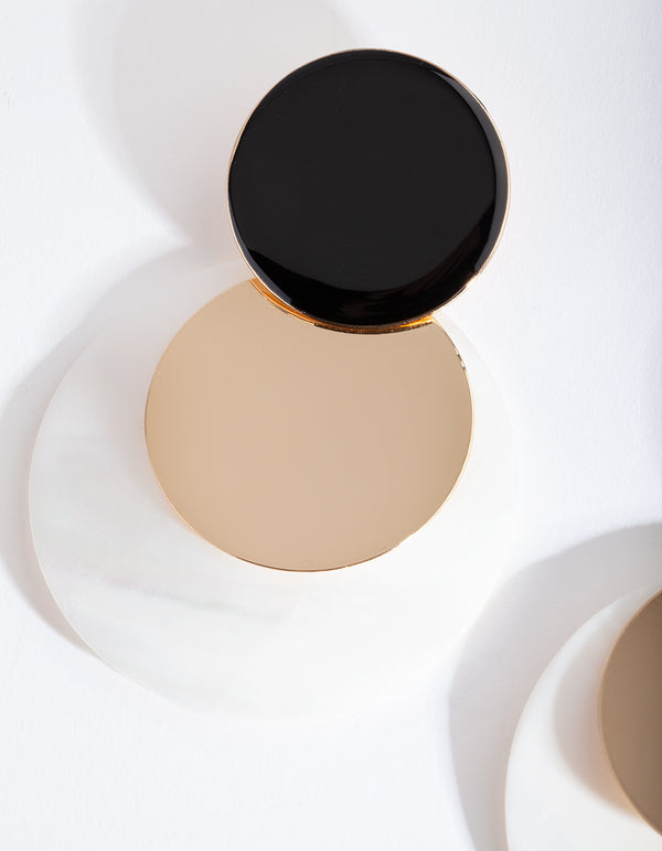 Black White Shell Disc Earrings