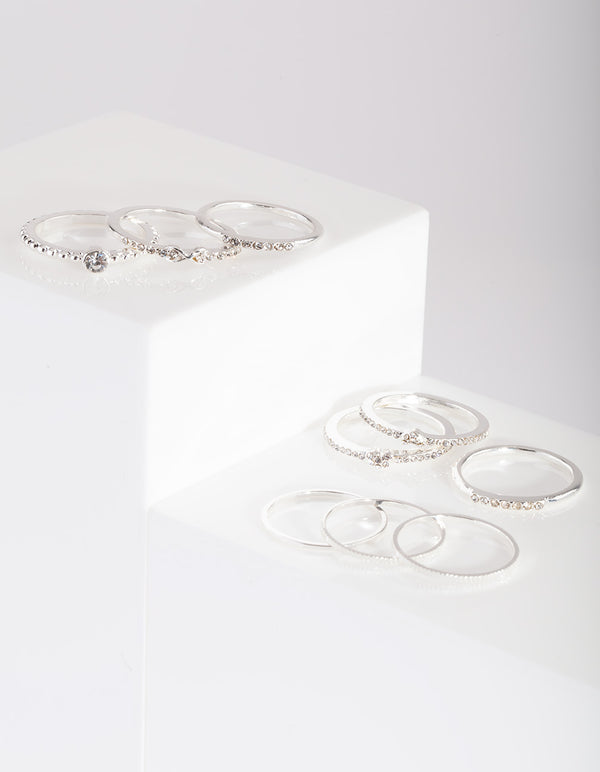 Silver Eternal Diamante Ring Pack