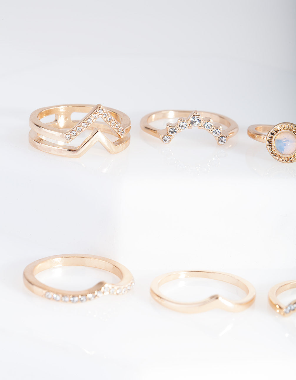 Gold Multi Shape Diamante Ring Pack
