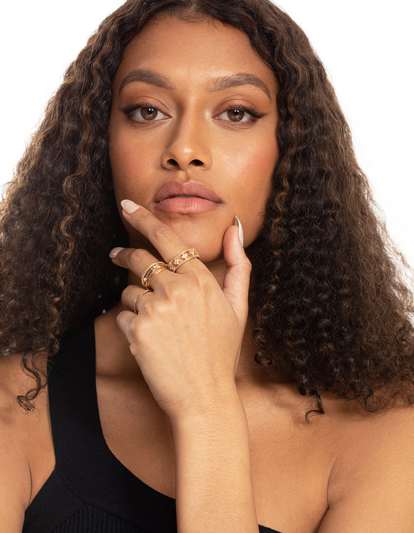 Gold Diamante Band Ring Stack