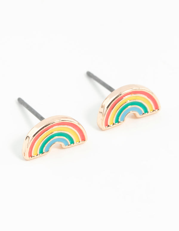 Gold Rainbow Stud Earrings
