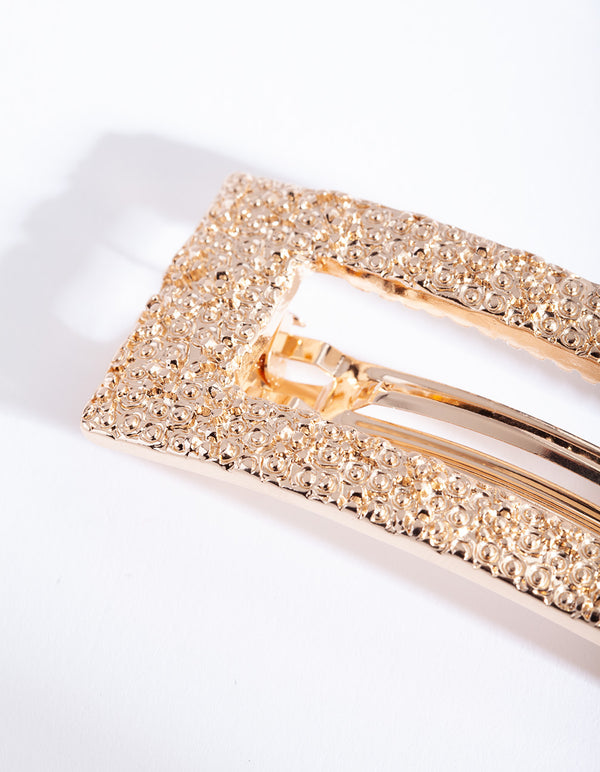 Gold Cut-Out Rectangle Texture Hair Clip