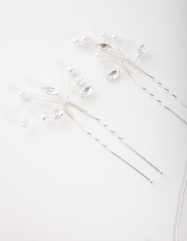 Silver Dainty Navette Hair Pins