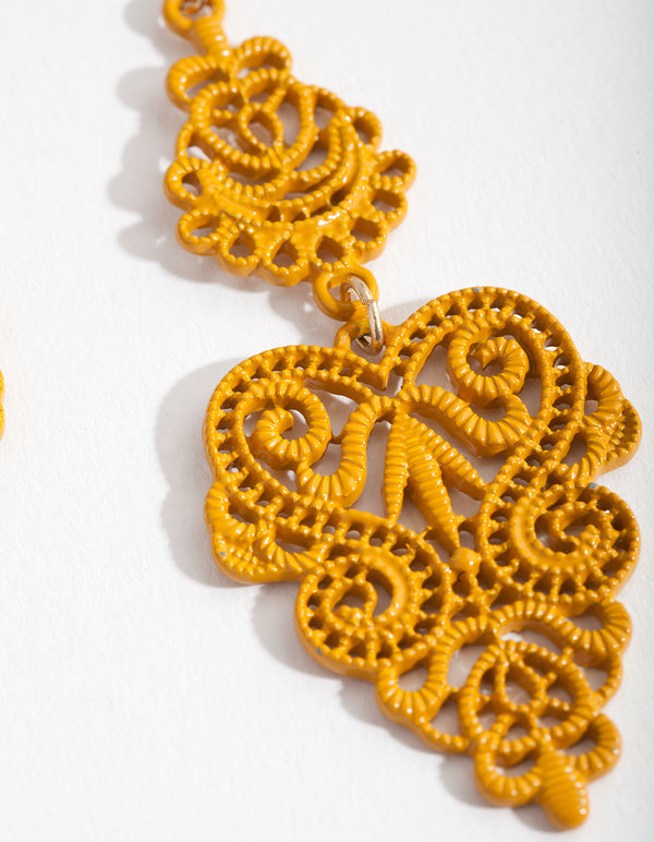 Yellow Large Filigree Drop Earrings