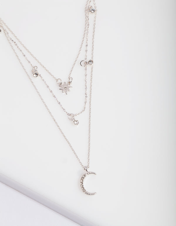 Silver Celestial Diamante Layered Necklace